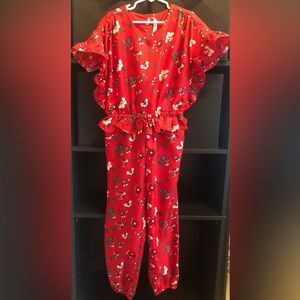 Janie and Jack red floral ruffle jumpsuit. Size 8.